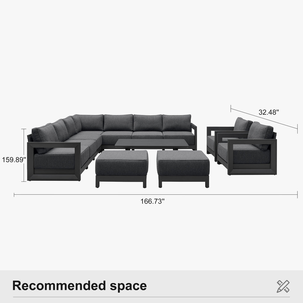 PURPLE LEAF Caesar Enclosed Patio Conversation Set with Grey Cushion Pillows and Ottoman for Porch Garden