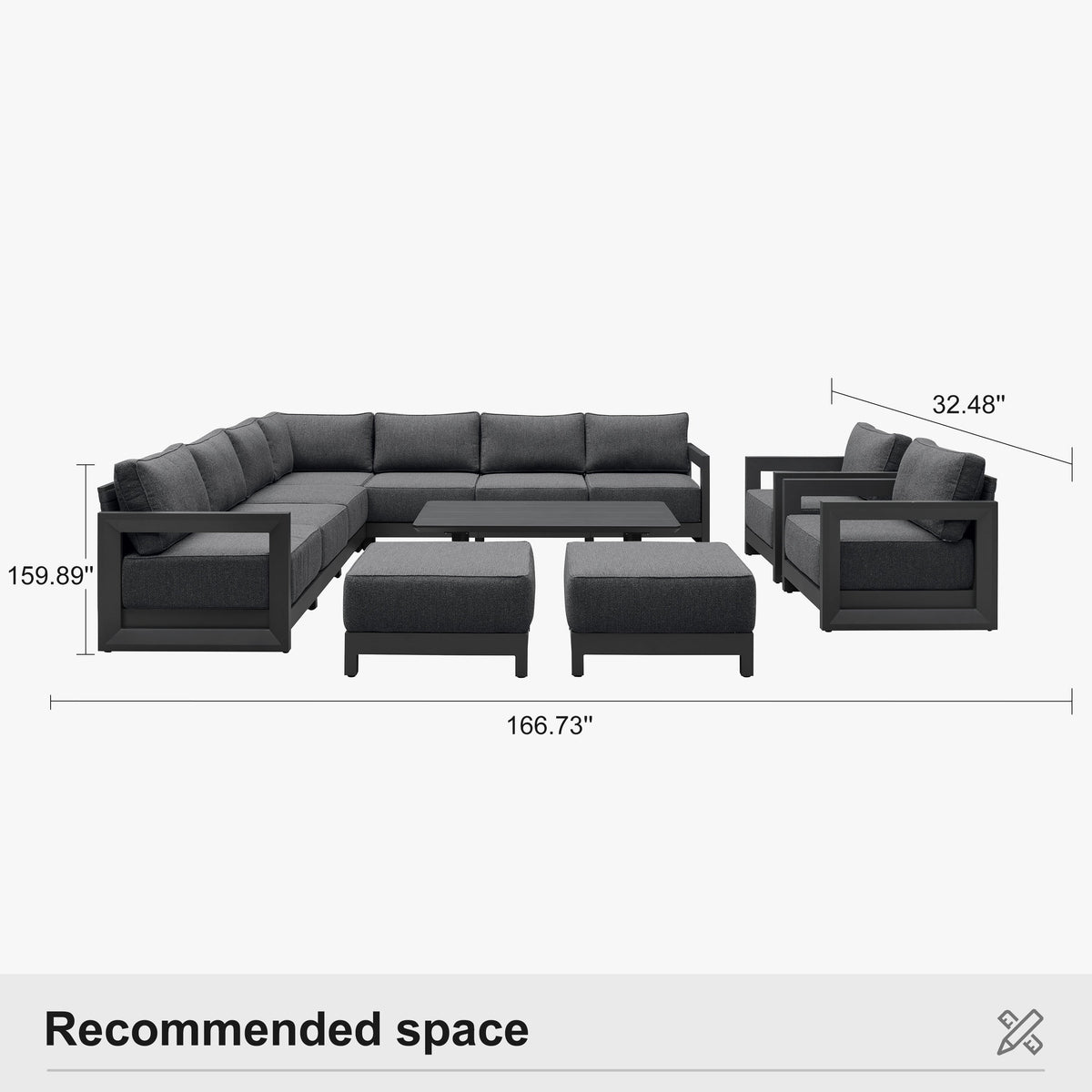 PURPLE LEAF Caesar Enclosed Patio Conversation Set with Grey Cushion Pillows and Ottoman for Porch Garden