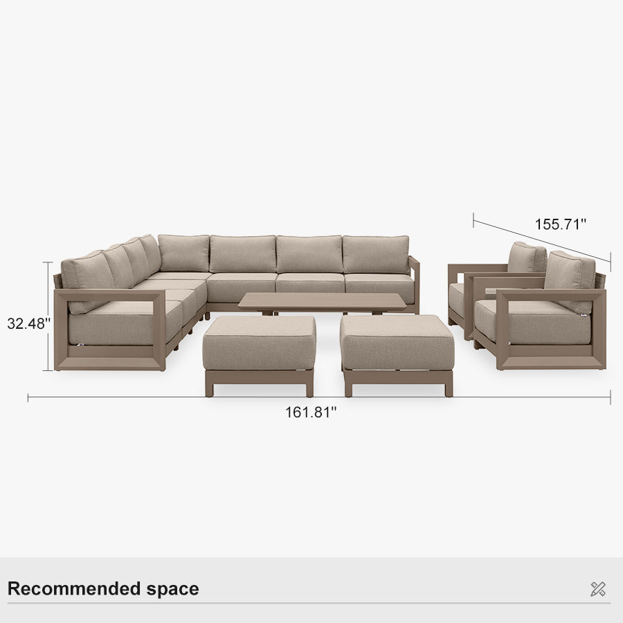 PURPLE LEAF Caesar Enclosed Patio Conversation Set with Khaki Cushion Pillows and Ottoman for Porch Garden