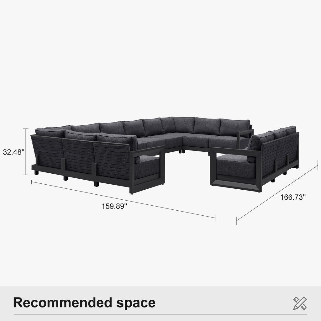 PURPLE LEAF Caesar Enclosed Patio Conversation Set with Grey Cushion Pillows and Ottoman for Porch Garden