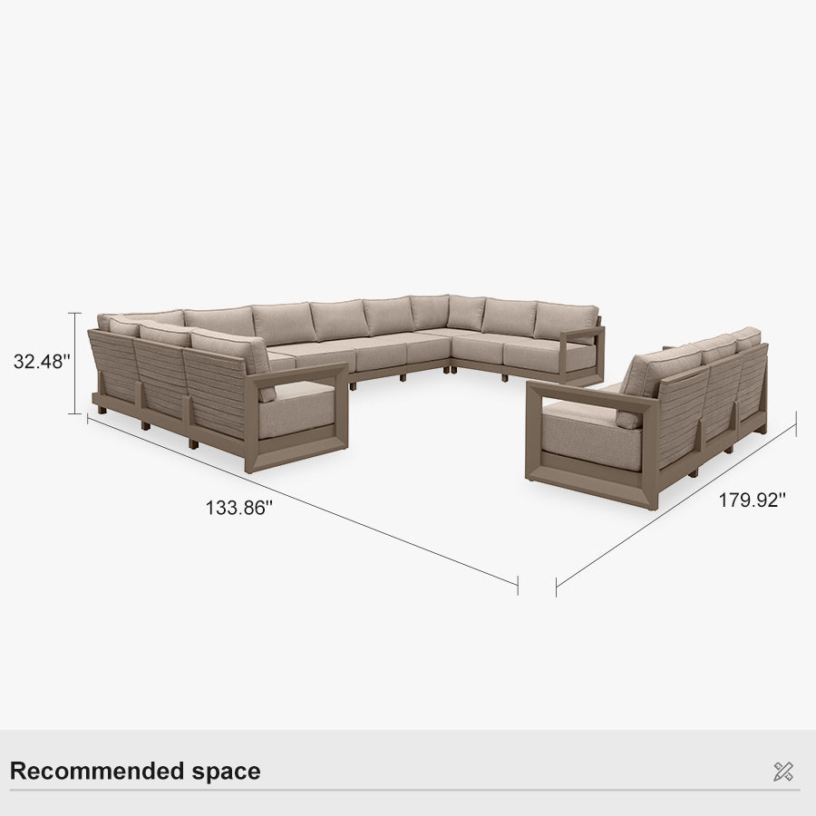 PURPLE LEAF Caesar Enclosed Patio Conversation Set with Khaki Cushion Pillows and Ottoman for Porch Garden