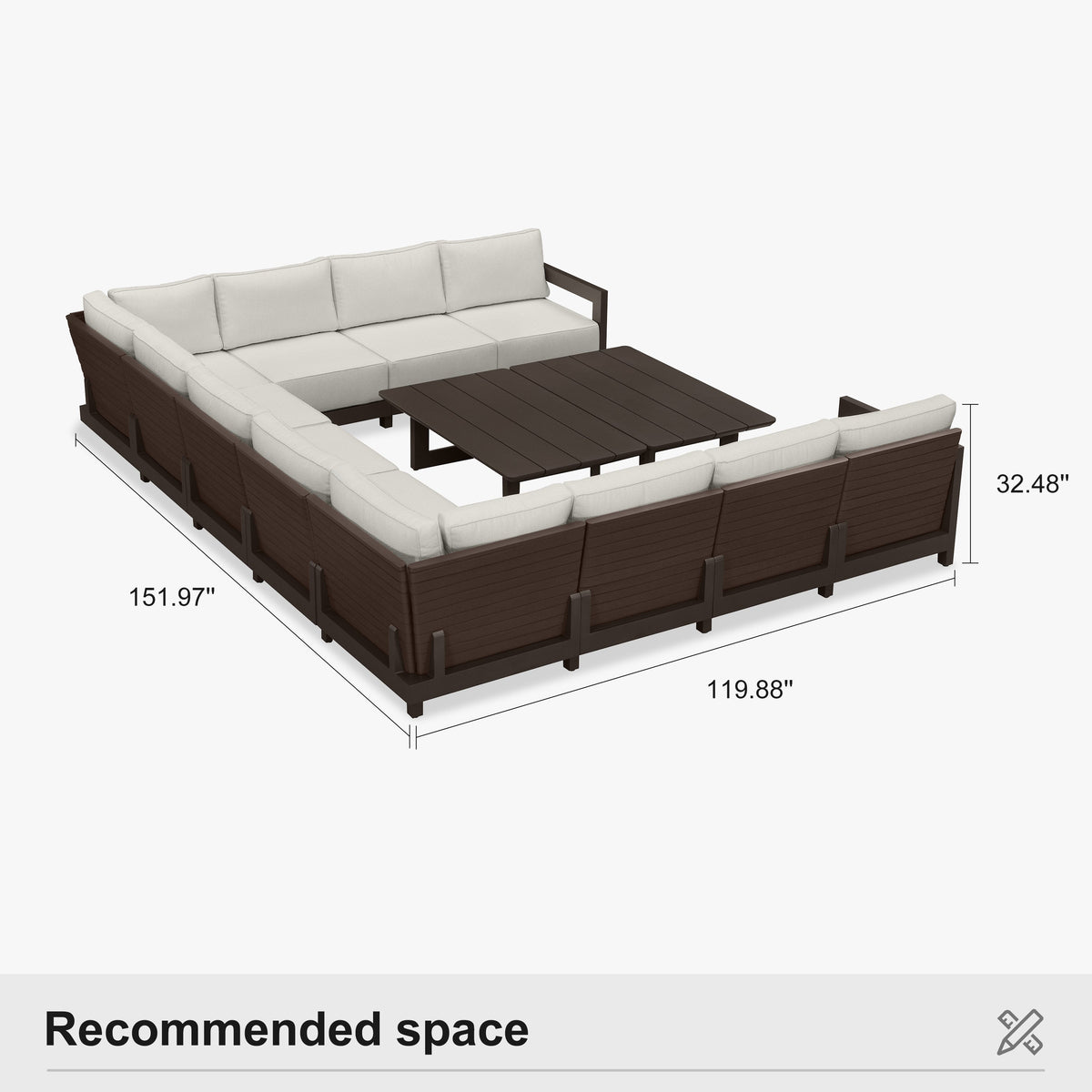PURPLE LEAF Caesar U-Shaped Patio Conversation Set with Bronze Cushion Pillows and Ottoman Couch for Patio Backyard
