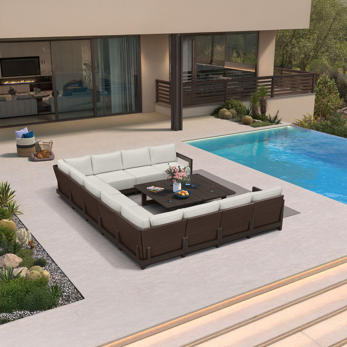 PURPLE LEAF Caesar U-Shaped Patio Conversation Set with Bronze Cushion Pillows and Ottoman Couch for Patio Backyard