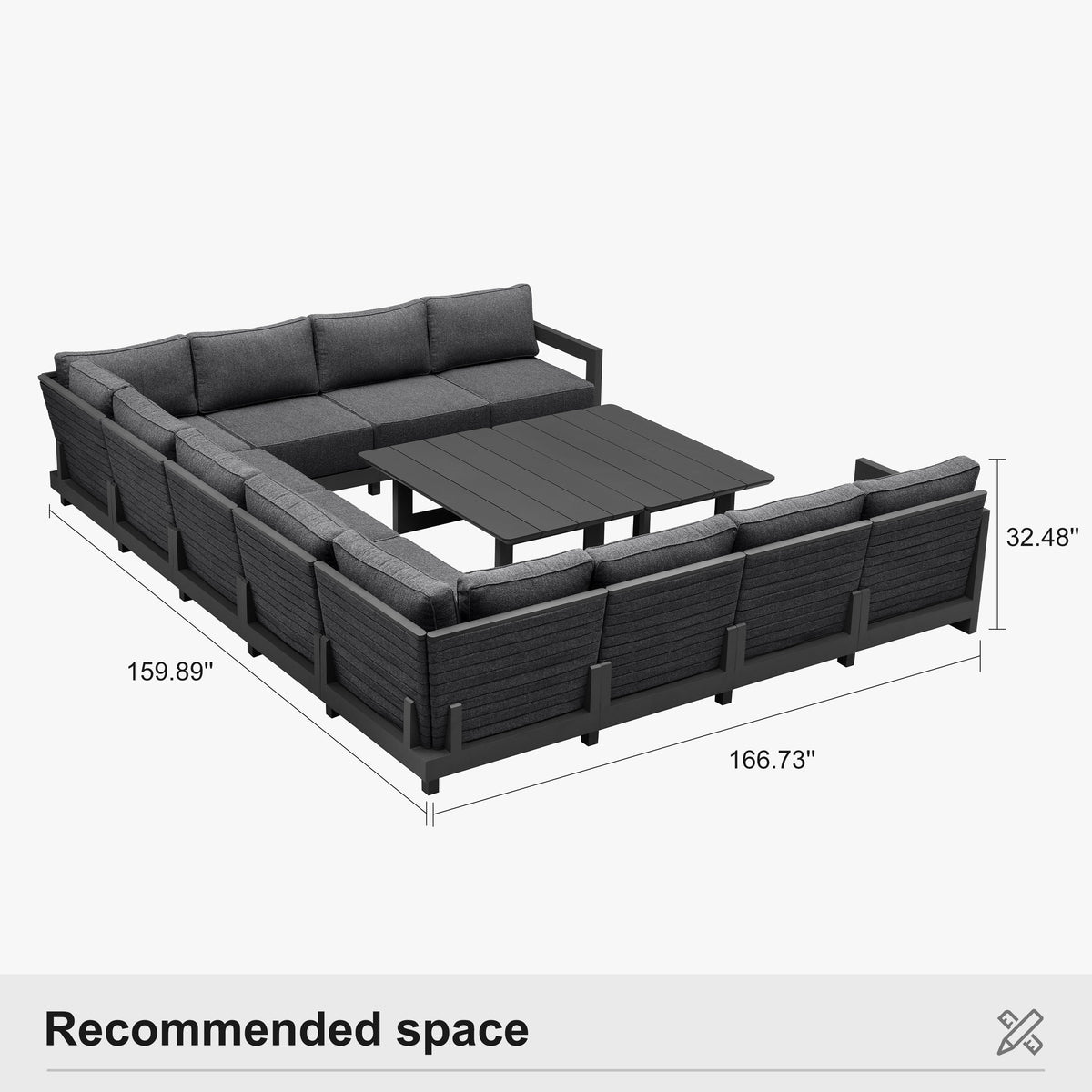 PURPLE LEAF Caesar U-Shaped Patio Conversation Set with Grey Cushion Pillows and Ottoman Couch for Patio Backyard