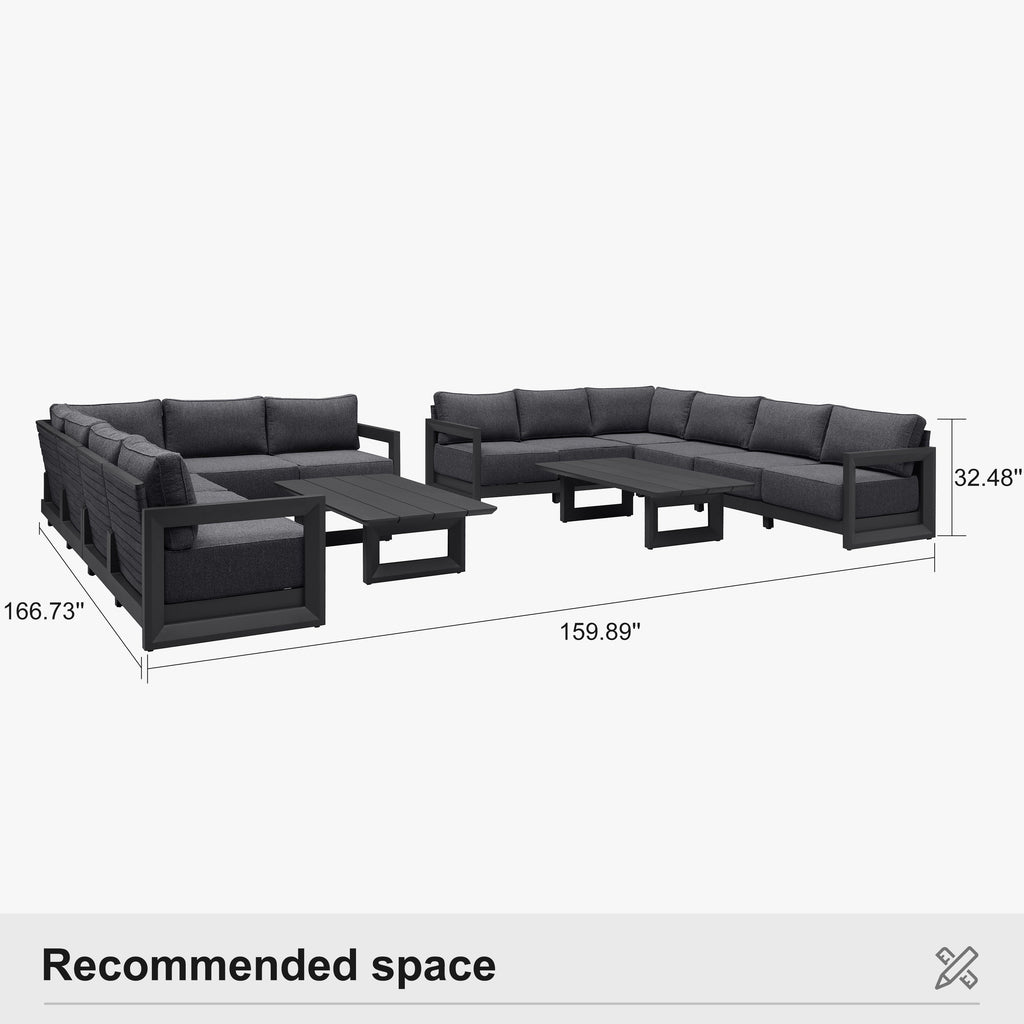 PURPLE LEAF Caesar L-shaped Patio Conversation Set with Grey Cushion Pillows and Ottoman Couch for Backyard Porch