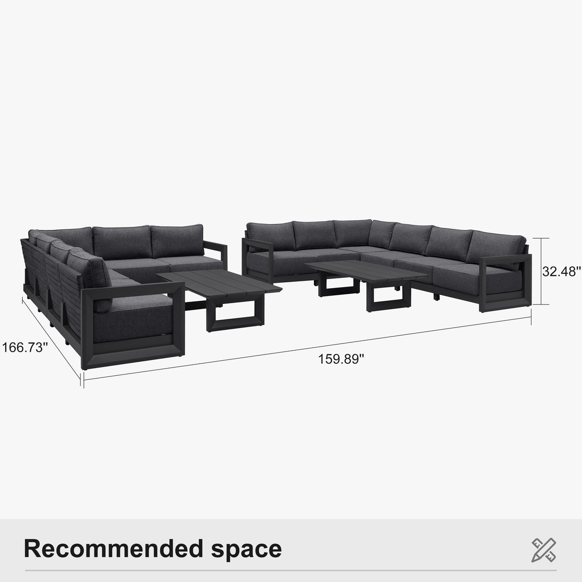PURPLE LEAF Caesar L-shaped Patio Conversation Set with Grey Cushion Pillows and Ottoman Couch for Backyard Porch