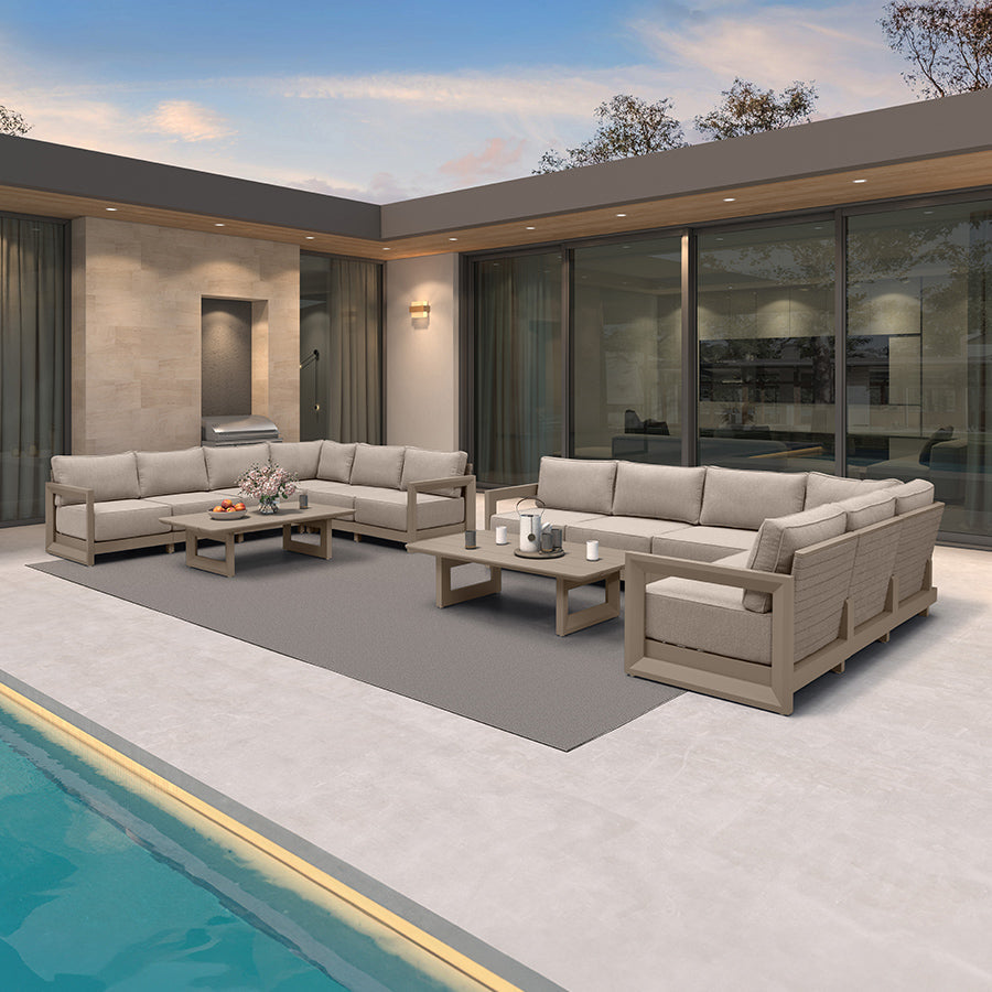 PURPLE LEAF Caesar – Ensemble salon de terrasse en L avec coussins et oreillers kaki, canapé et ottoman pour jardin et porche