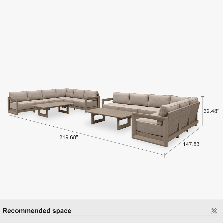 PURPLE LEAF Caesar – Ensemble salon de terrasse en L avec coussins et oreillers kaki, canapé et ottoman pour jardin et porche