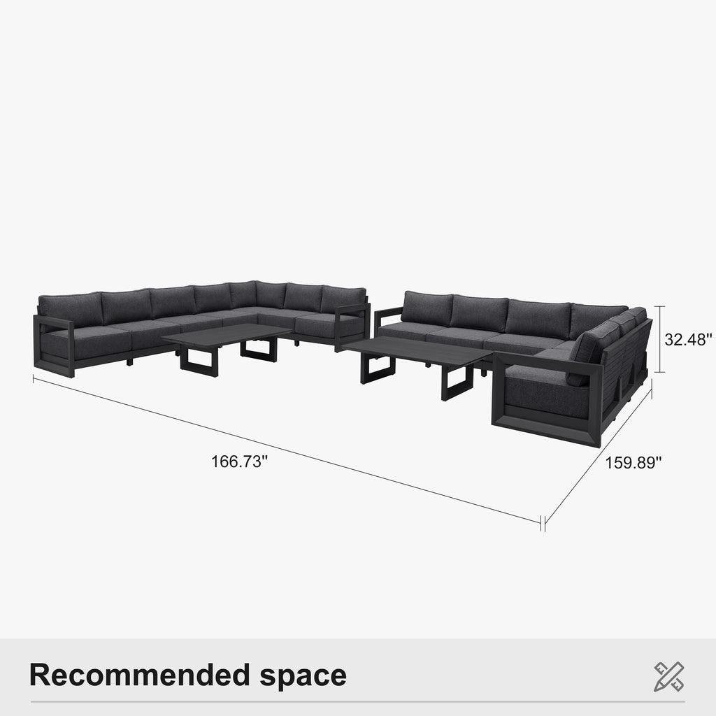 PURPLE LEAF Caesar L-shaped Patio Conversation Set with Grey Cushion Pillows and Ottoman Couch for Backyard Porch