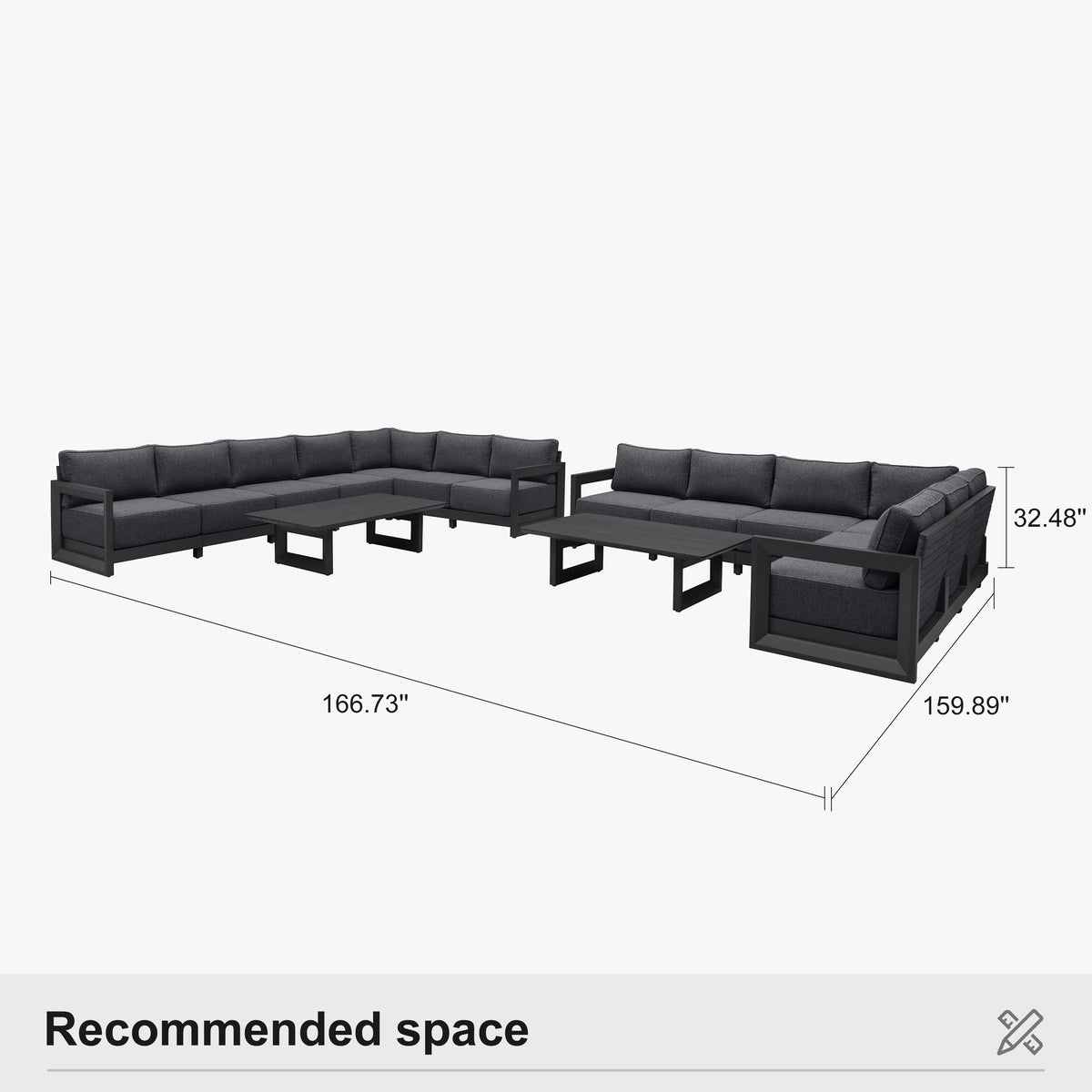 PURPLE LEAF Caesar L-shaped Patio Conversation Set with Grey Cushion Pillows and Ottoman Couch for Backyard Porch