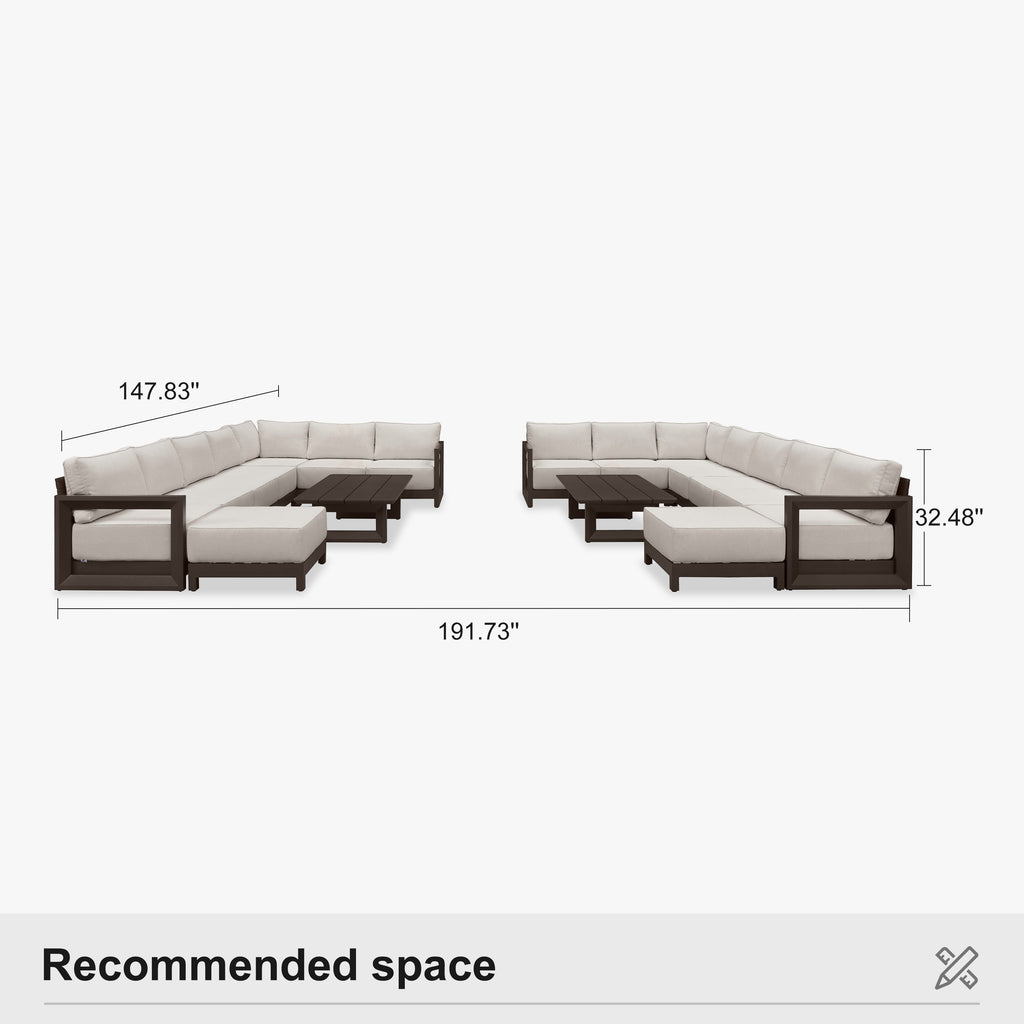 PURPLE LEAF Caesar U-Shaped Patio Conversation Set with Bronze Cushion Pillows and Ottoman Couch for Patio Backyard