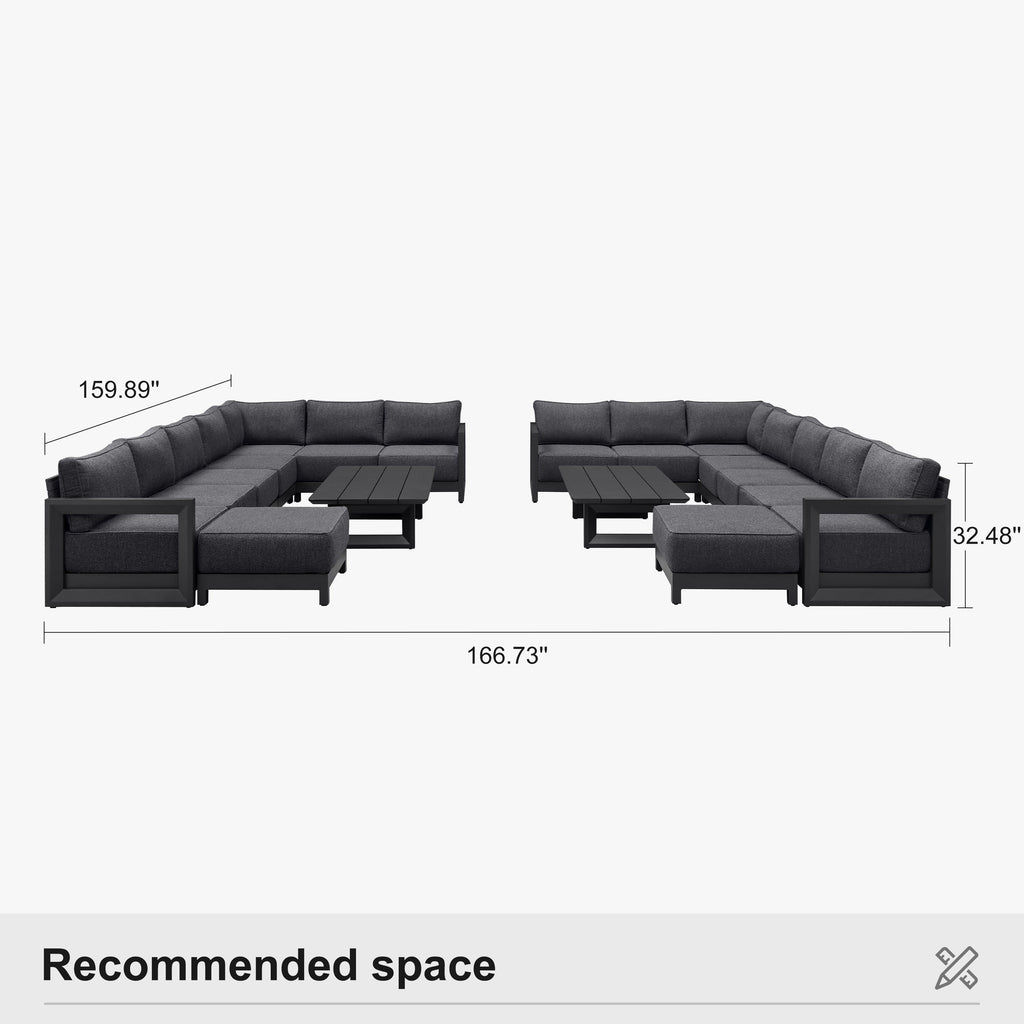 PURPLE LEAF Caesar U-Shaped Patio Conversation Set with Grey Cushion Pillows and Ottoman Couch for Patio Backyard