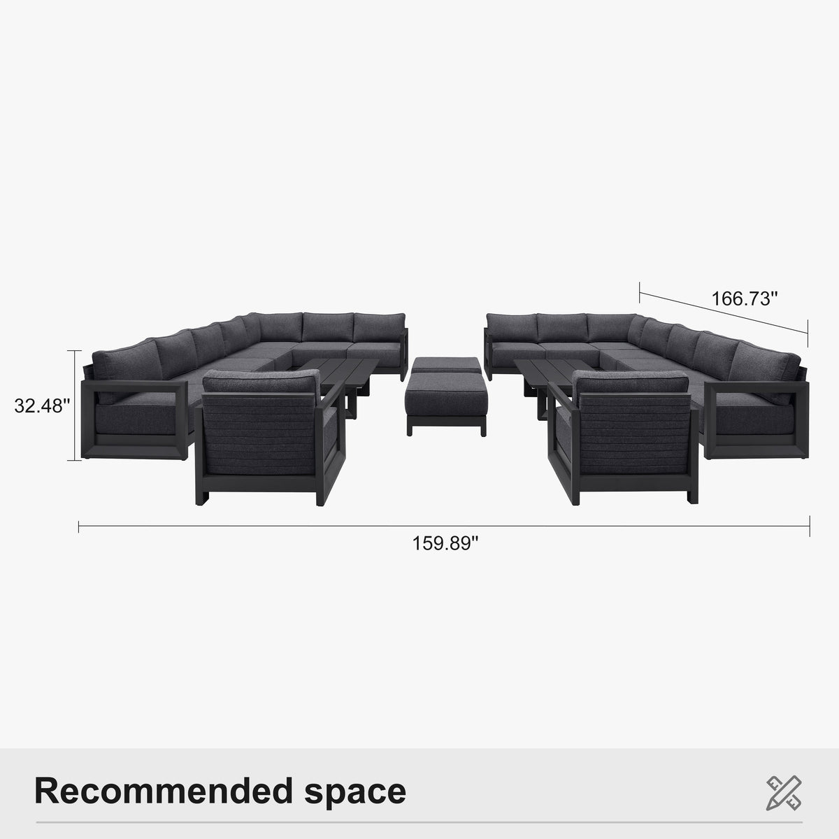 PURPLE LEAF Caesar Enclosed Patio Conversation Set with Grey Cushion Pillows and Ottoman for Porch Garden