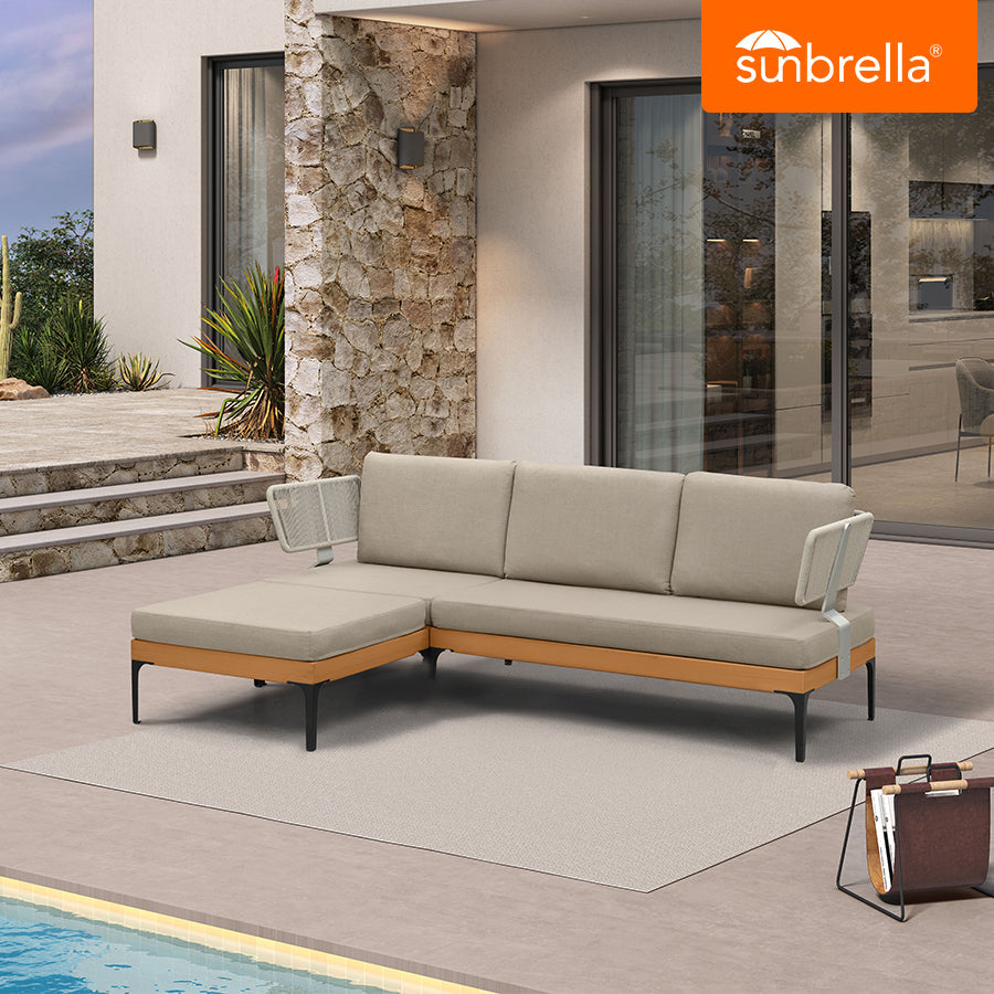 PURPLE LEAF Sicilia L-Shaped Modular Outdoor Sectional with Sunbrella Taupe Cushions Flexible Layout for Modern Patio Corner Lounge