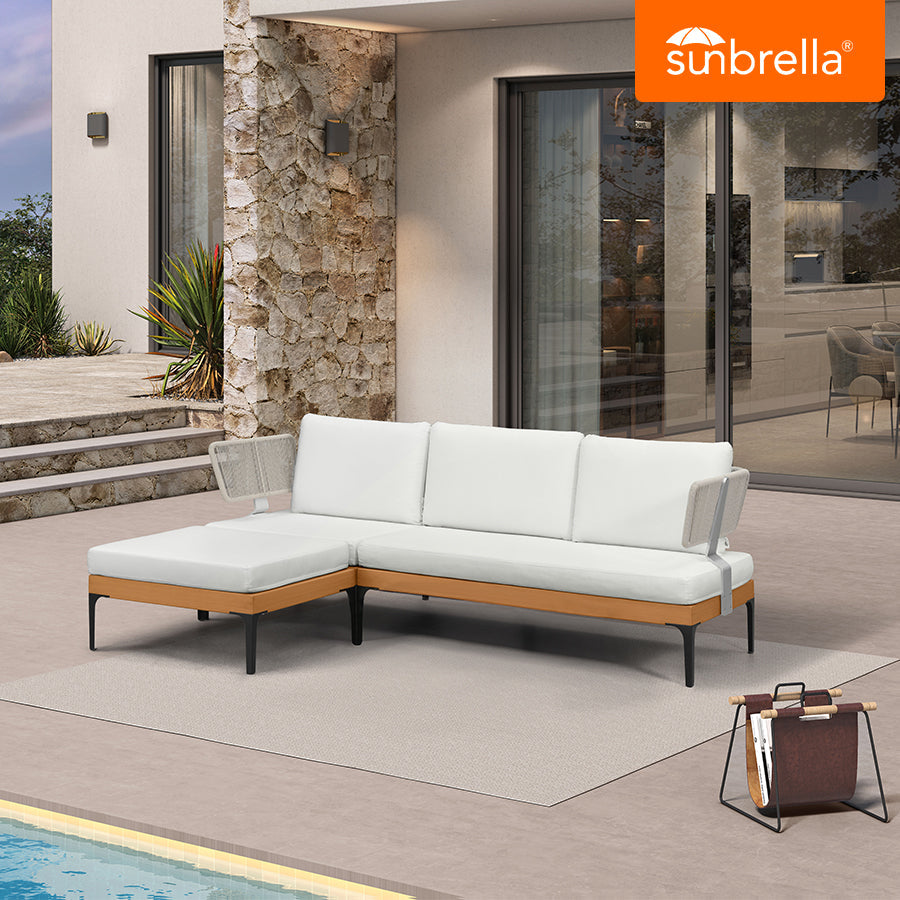 PURPLE LEAF Sicilia L-Shaped Modular Outdoor Sectional with Sunbrella White Cushions Flexible Layout for Minimalist Modern Patio