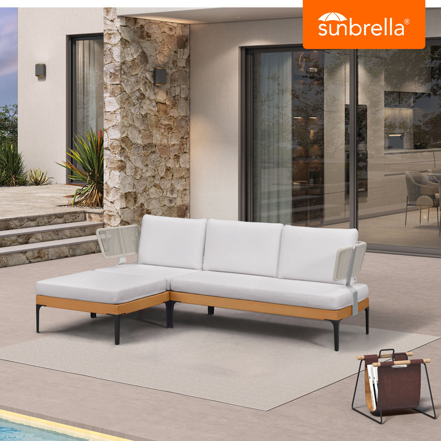 PURPLE LEAF Sicilia L-Shaped Modular Outdoor Sectional with Sunbrella White Cushions Flexible Layout for Minimalist Modern Patio