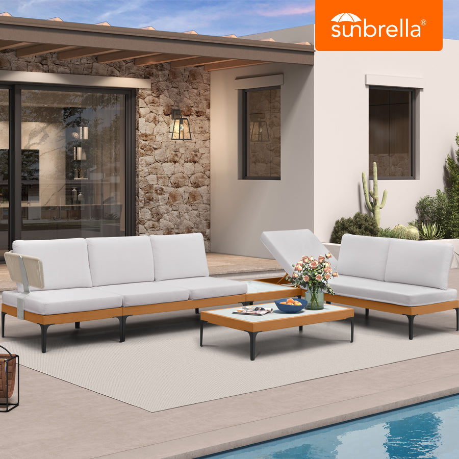 PURPLE LEAF Sicilia L-Shaped Modular Outdoor Sectional with Sunbrella White Cushions Flexible Layout for Minimalist Modern Patio