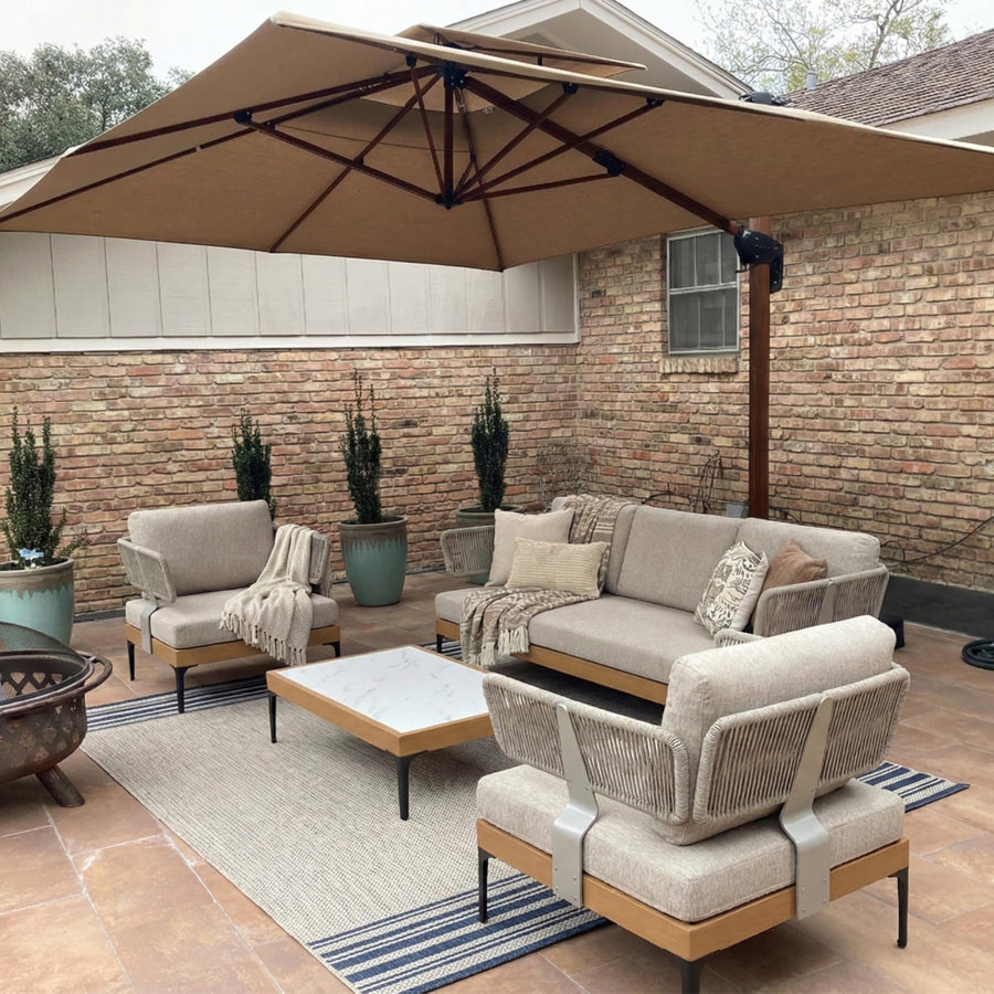 PURPLE LEAF Sicilia L-Shaped Modular Outdoor Sectional with Oatmeal Greige Cushions Flexible Layout for Garden Poolside
