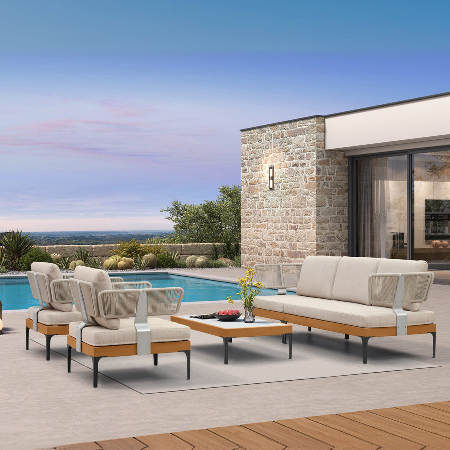 PURPLE LEAF Sicilia Classical Modular Outdoor Sectional with Oatmeal Greige Cushions Flexible Layout for Commercial Spaces