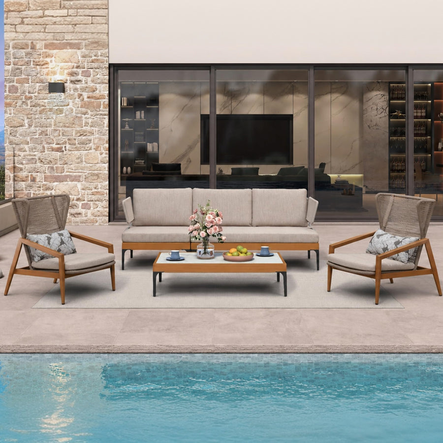 PURPLE LEAF Sicilia Classical Modular Outdoor Sectional with Oatmeal Greige Cushions Flexible Layout for Commercial Spaces