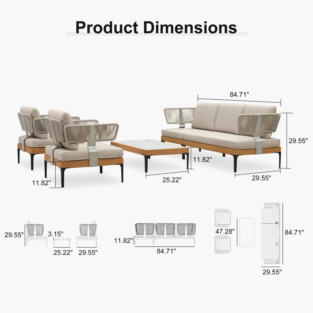 PURPLE LEAF Sicilia L-Shaped Modular Outdoor Sectional with Oatmeal Greige Cushions Flexible Layout for Garden Poolside