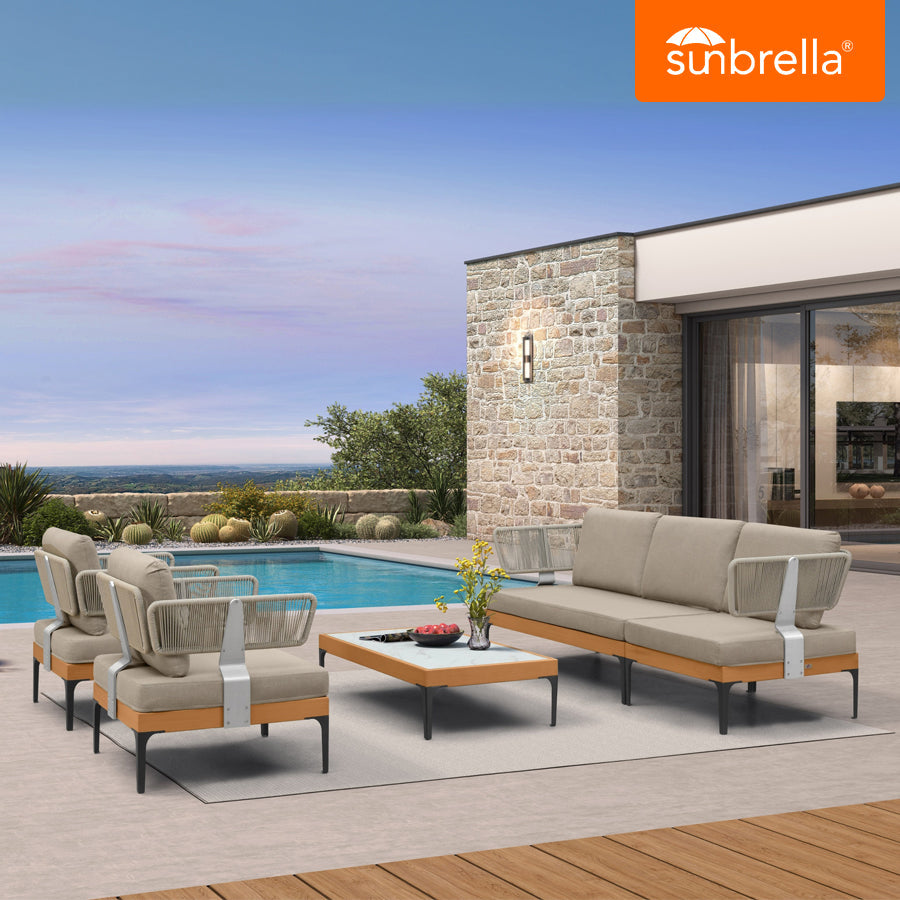 PURPLE LEAF Sicilia Classical Modular Outdoor Sectional with Sunbrella Taupe Cushions Flexible Layout for Hotel-Inspired Outdoor Lounge