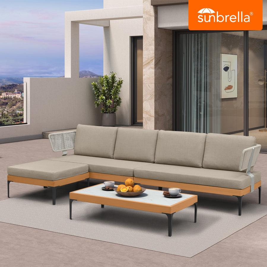 PURPLE LEAF Sicilia L-Shaped Modular Outdoor Sectional with Sunbrella Taupe Cushions Flexible Layout for Modern Patio Corner Lounge