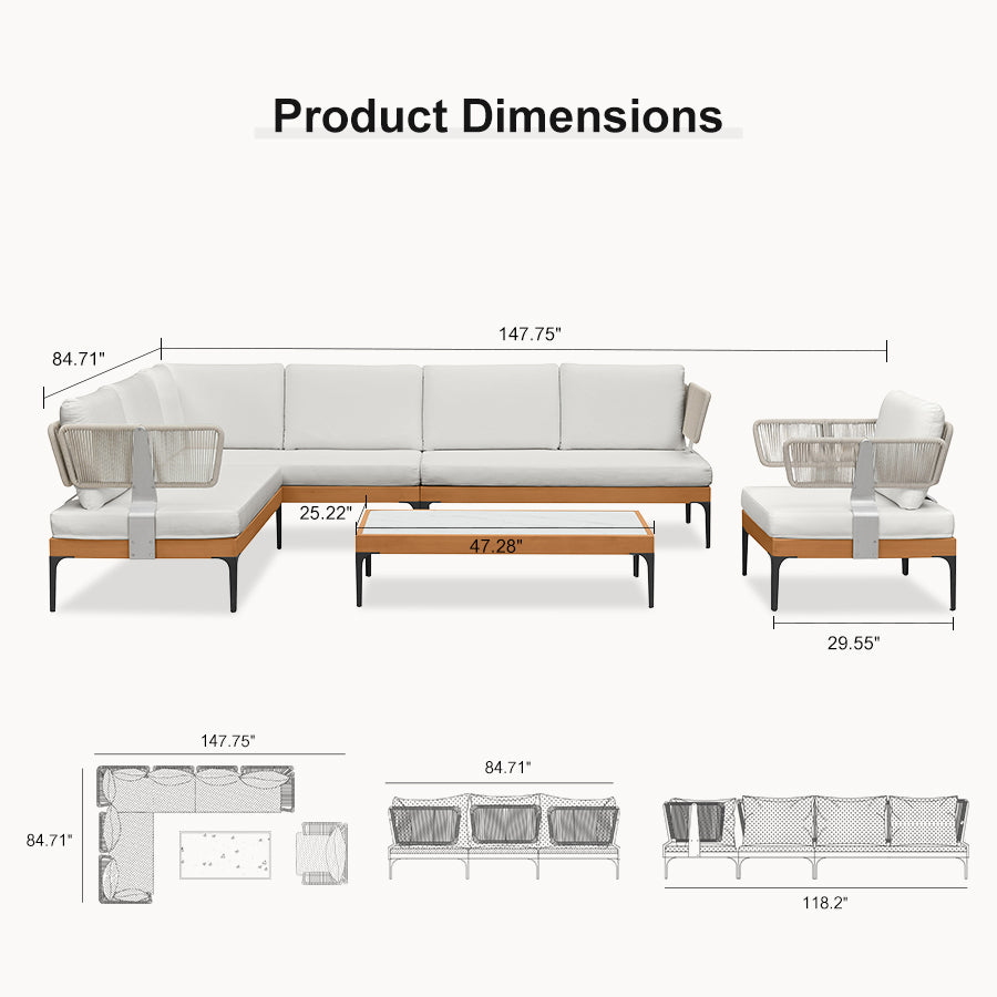 PURPLE LEAF Sicilia Classical Modular Outdoor Sectional with Sunbrella White Cushions Flexible Layout for Boutique Hotel Style Patio