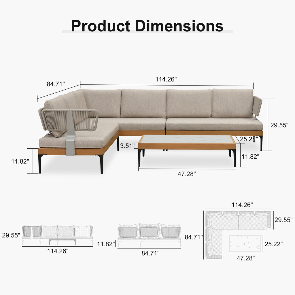 PURPLE LEAF Sicilia L-Shaped Modular Outdoor Sectional with Oatmeal Greige Cushions Flexible Layout for Garden Poolside