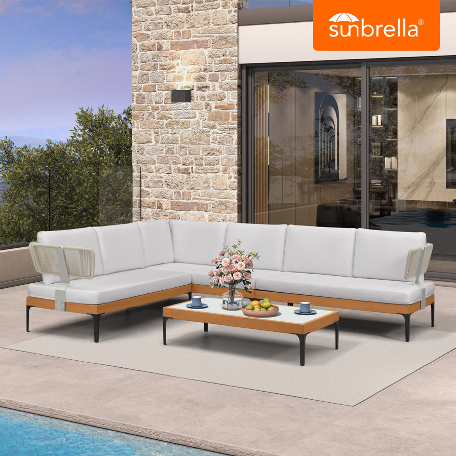 PURPLE LEAF Sicilia L-Shaped Modular Outdoor Sectional with Sunbrella White Cushions Flexible Layout for Minimalist Modern Patio