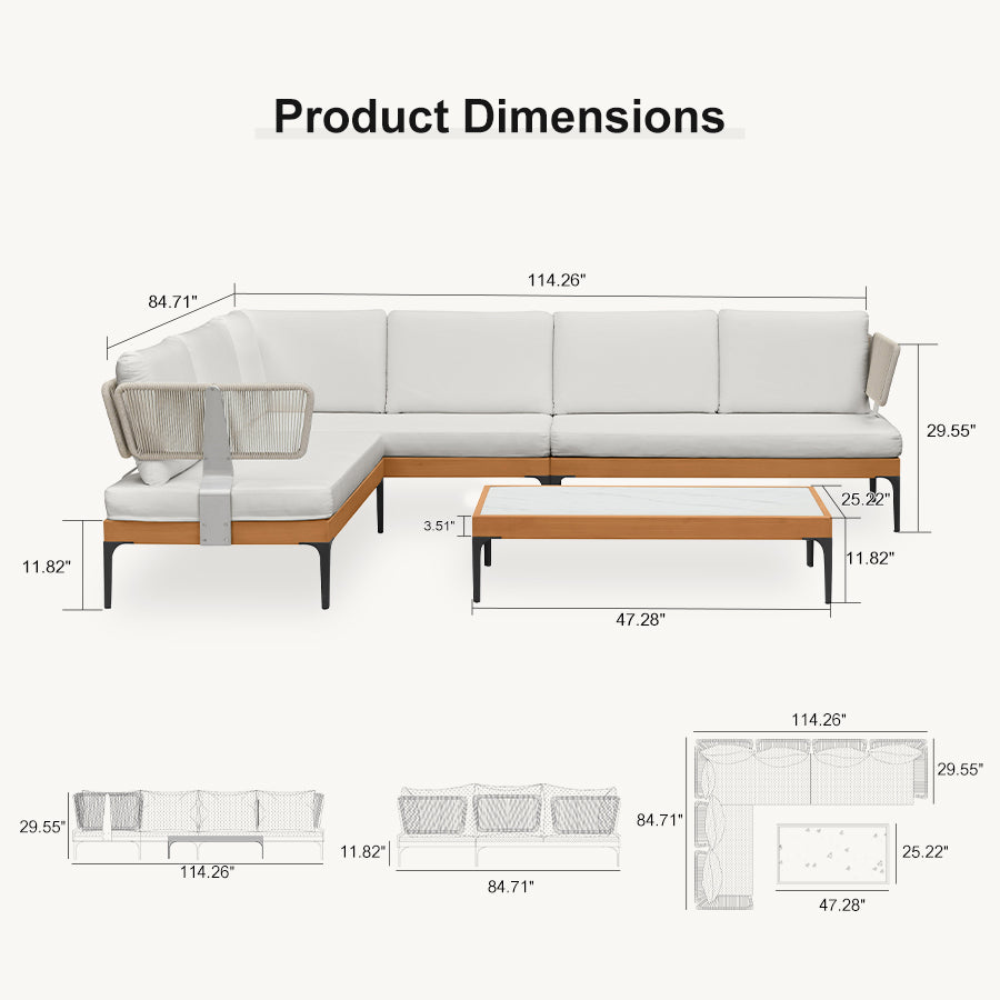 PURPLE LEAF Sicilia L-Shaped Modular Outdoor Sectional with Sunbrella White Cushions Flexible Layout for Minimalist Modern Patio
