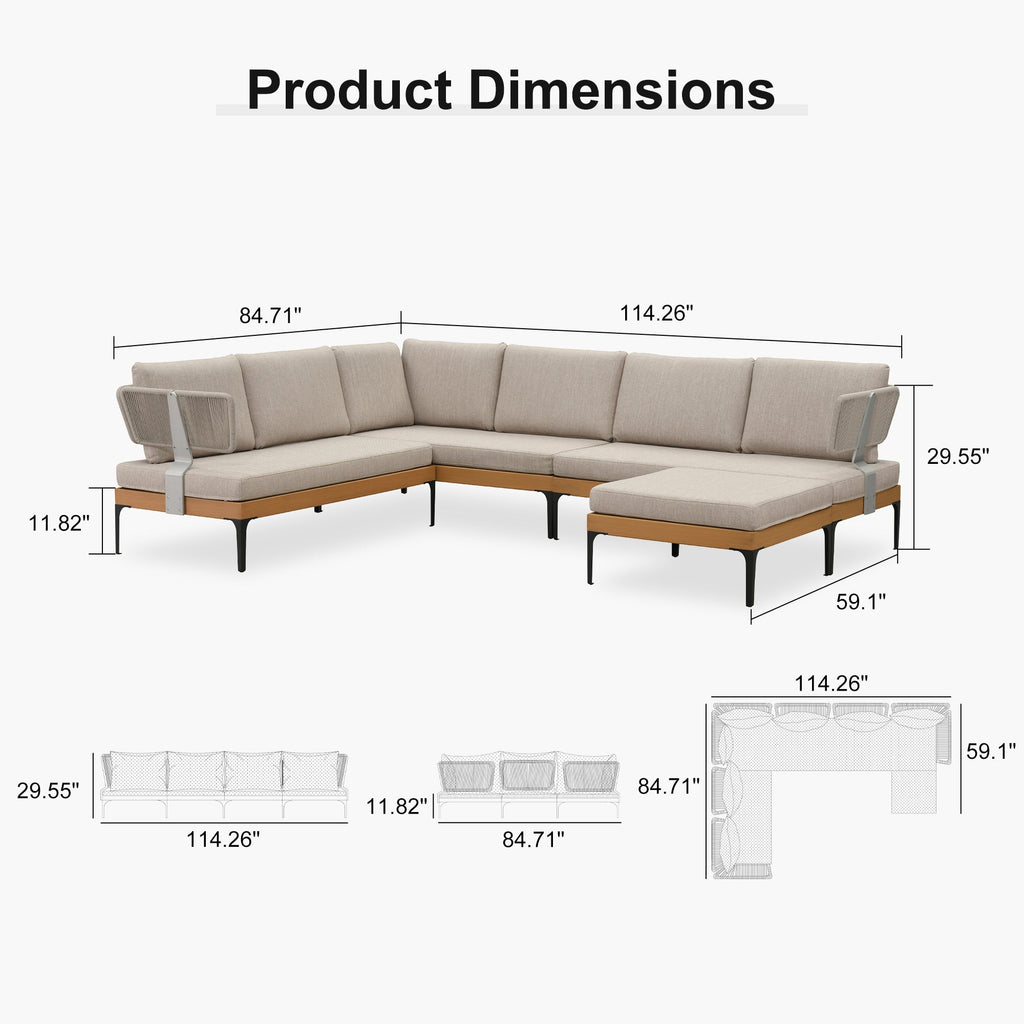 PURPLE LEAF Sicilia L-Shaped Modular Outdoor Sectional with Oatmeal Greige Cushions Flexible Layout for Garden Poolside