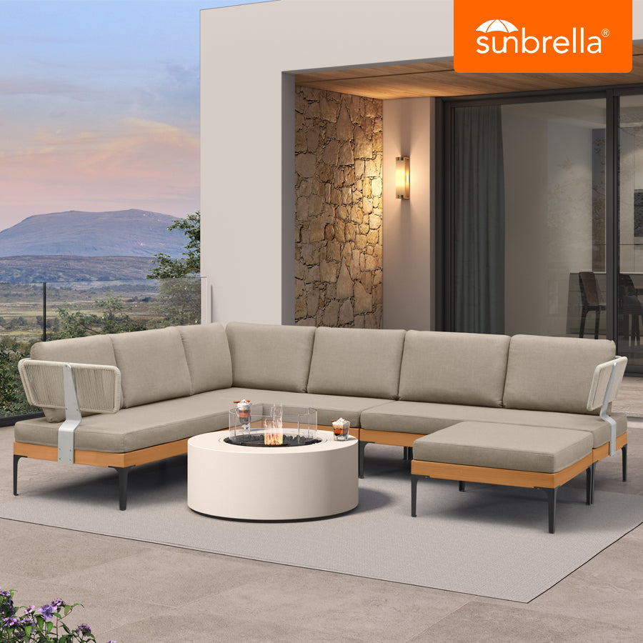 PURPLE LEAF Sicilia L-Shaped Modular Outdoor Sectional with Sunbrella Taupe Cushions Flexible Layout for Modern Patio Corner Lounge