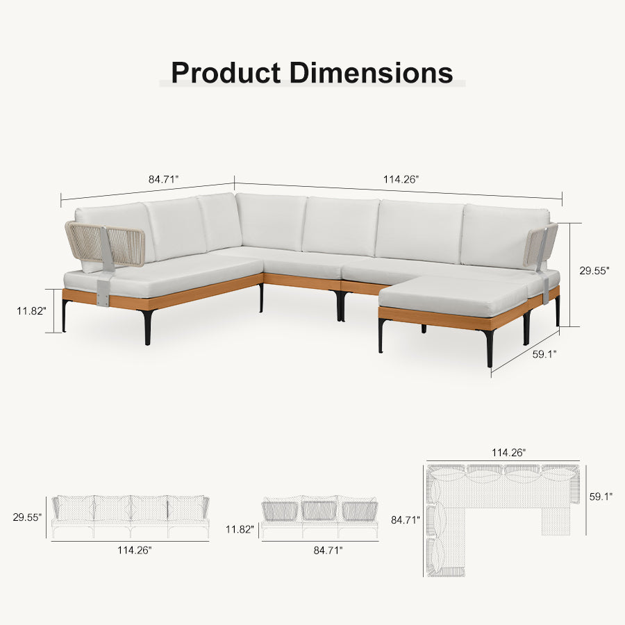 PURPLE LEAF Sicilia L-Shaped Modular Outdoor Sectional with Sunbrella White Cushions Flexible Layout for Minimalist Modern Patio