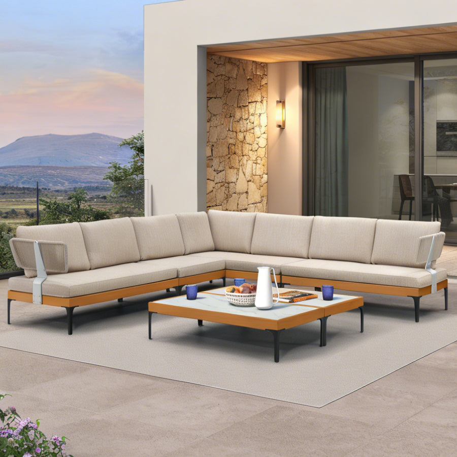 PURPLE LEAF Sicilia Classical Modular Outdoor Sectional with Oatmeal Greige Cushions Flexible Layout for Commercial Spaces