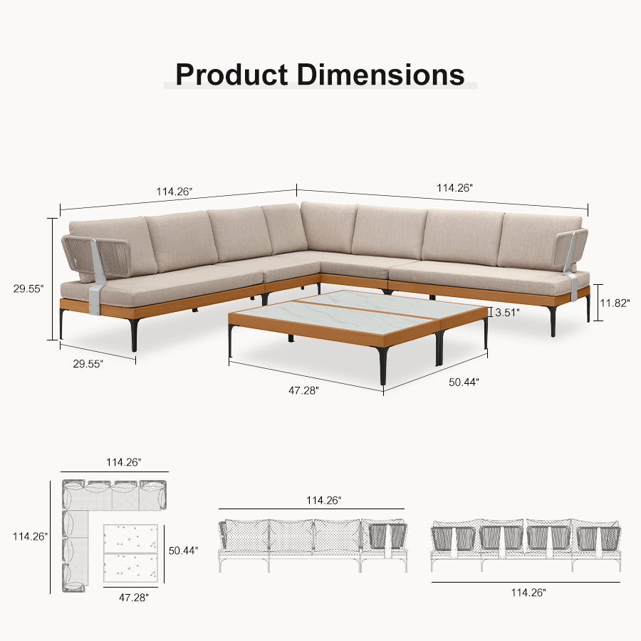 PURPLE LEAF Sicilia L-Shaped Modular Outdoor Sectional with Oatmeal Greige Cushions Flexible Layout for Garden Poolside