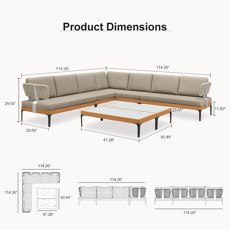 PURPLE LEAF Sicilia L-Shaped Modular Outdoor Sectional with Sunbrella Taupe Cushions Flexible Layout for Modern Patio Corner Lounge