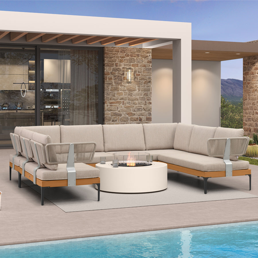 PURPLE LEAF Sicilia L-Shaped Modular Outdoor Sectional with Oatmeal Greige Cushions Flexible Layout for Garden Poolside