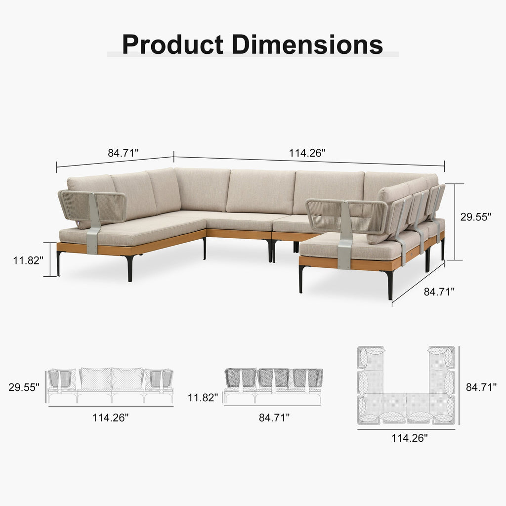 PURPLE LEAF Sicilia L-Shaped Modular Outdoor Sectional with Oatmeal Greige Cushions Flexible Layout for Garden Poolside