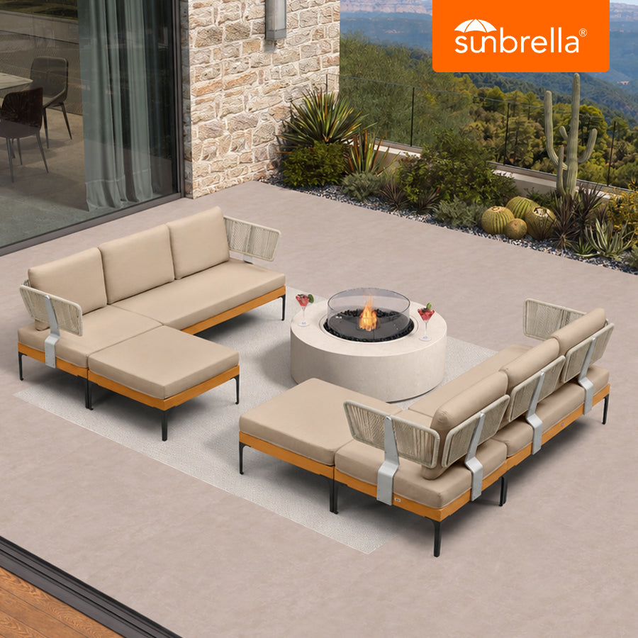 PURPLE LEAF Sicilia U-Shaped Modular Outdoor Sectional with Sunbrella Khaki Cushions Flexible Layout for Commercial Outdoor Spaces