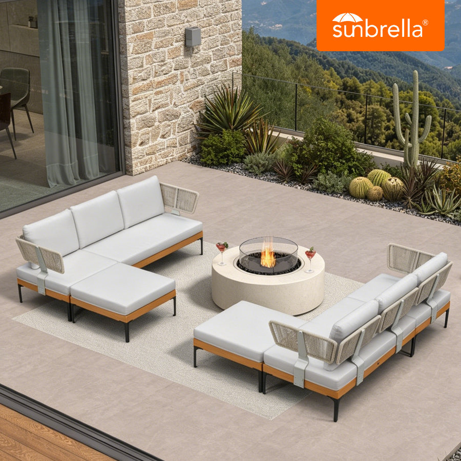 PURPLE LEAF Sicilia U-Shaped Modular Outdoor Sectional with Sunbrella White Cushions Flexible Layout for Commercial Lounge Areas