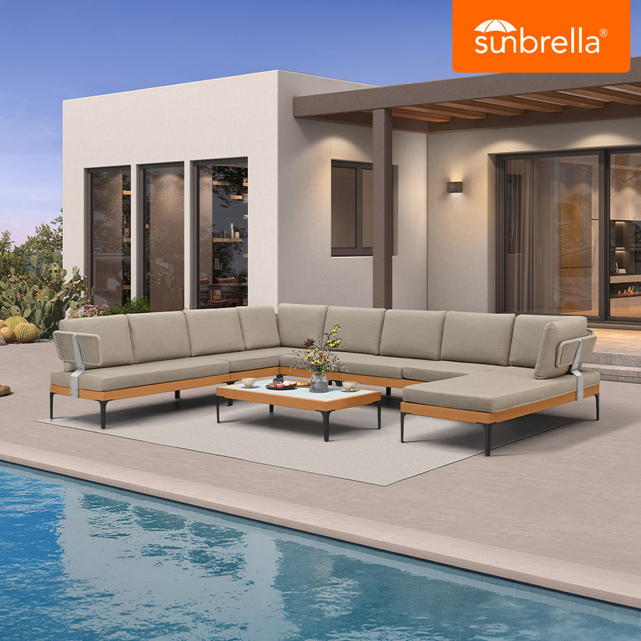 PURPLE LEAF Sicilia U-Shaped Modular Outdoor Sectional with Sunbrella Taupe Cushions Flexible Layout for Luxury Resort-Style Patio