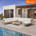 PURPLE LEAF Sicilia U-Shaped Modular Outdoor Sectional with Sunbrella White Cushions Flexible Layout for Commercial Lounge Areas