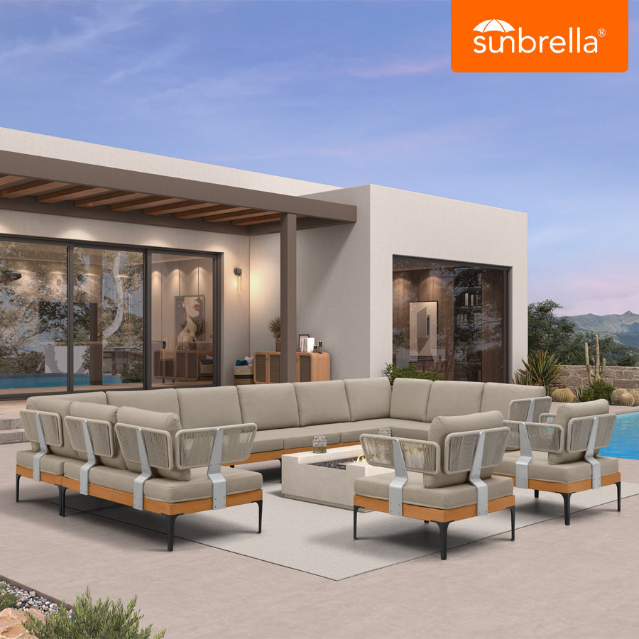 PURPLE LEAF Sicilia Classical Modular Outdoor Sectional with Sunbrella Taupe Cushions Flexible Layout for Hotel-Inspired Outdoor Lounge