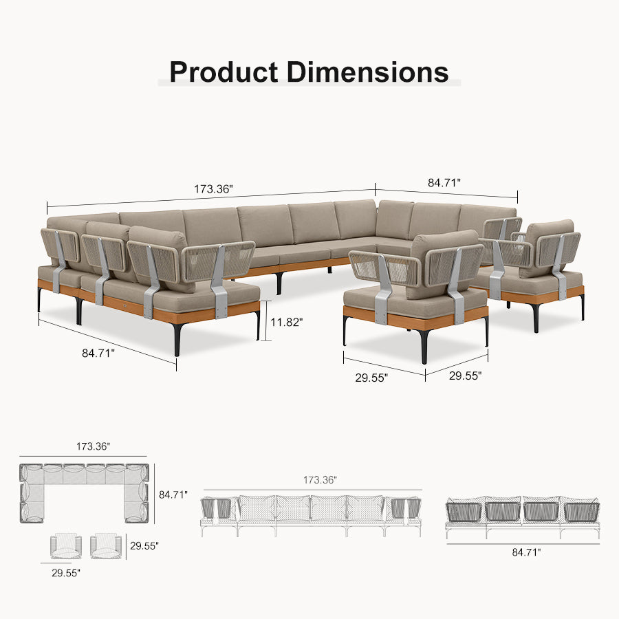 PURPLE LEAF Sicilia Classical Modular Outdoor Sectional with Sunbrella Taupe Cushions Flexible Layout for Hotel-Inspired Outdoor Lounge