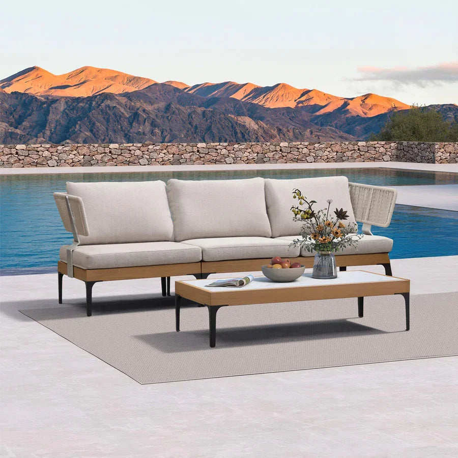 PURPLE LEAF Sicilia L-Shaped Modular Outdoor Sectional with Oatmeal Greige Cushions Flexible Layout for Garden Poolside