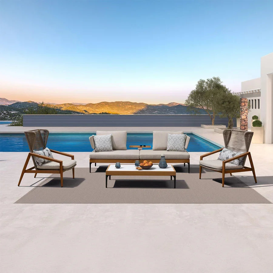 PURPLE LEAF Sicilia L-Shaped Modular Outdoor Sectional with Oatmeal Greige Cushions Flexible Layout for Garden Poolside