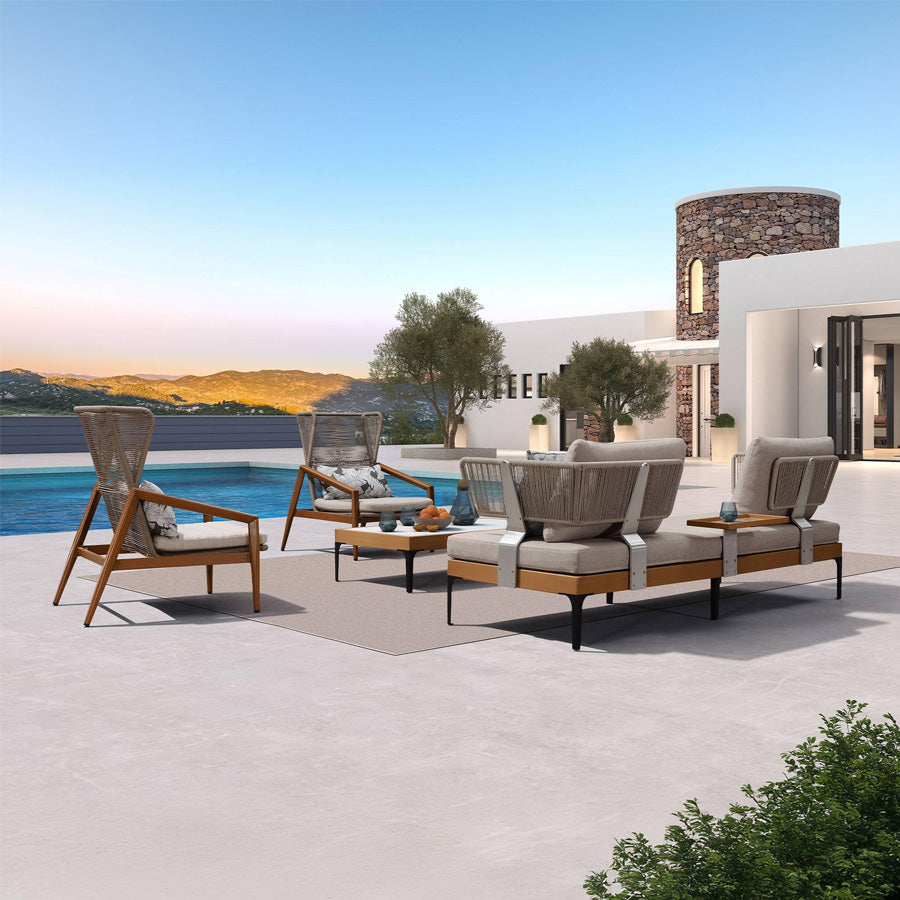 PURPLE LEAF Sicilia Classical Modular Outdoor Sectional with Oatmeal Greige Cushions Flexible Layout for Commercial Spaces