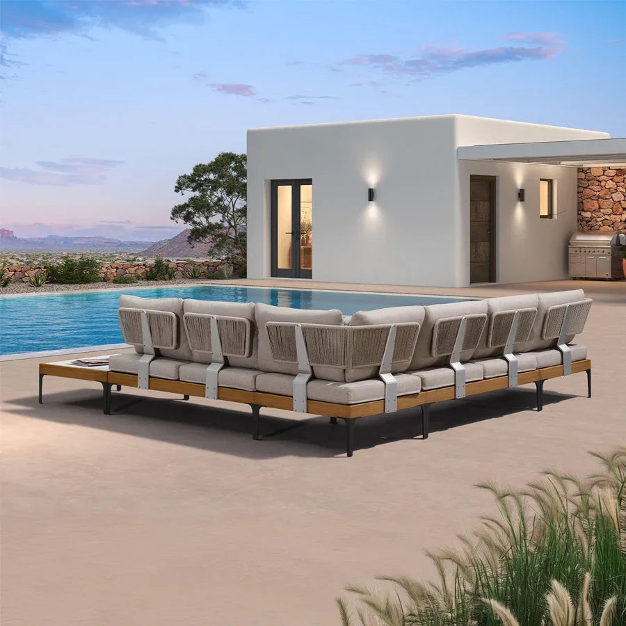 PURPLE LEAF Sicilia L-Shaped Modular Outdoor Sectional with Oatmeal Greige Cushions Flexible Layout for Garden Poolside