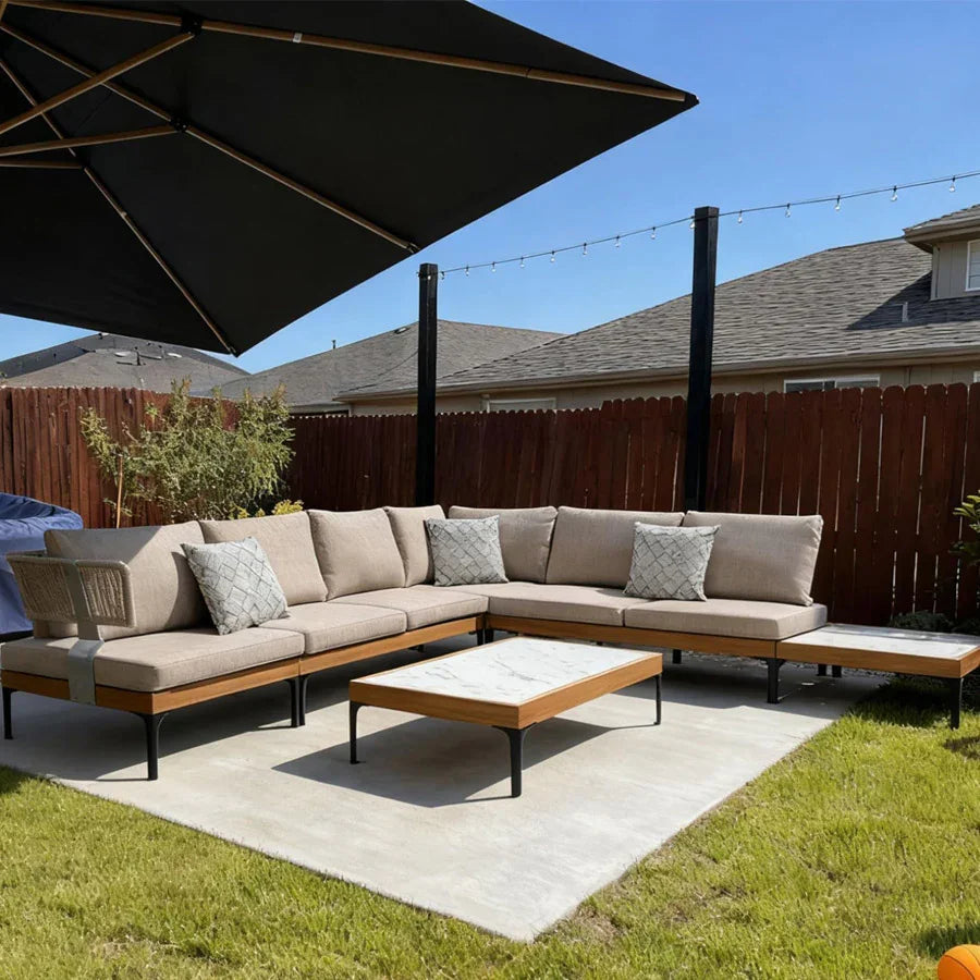 PURPLE LEAF Sicilia L-Shaped Modular Outdoor Sectional with Oatmeal Greige Cushions Flexible Layout for Garden Poolside